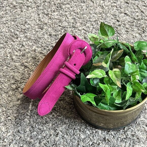 Lauren Ralph Lauren Leather Skinny Waist Belt Size M Pink Suede Leather 32-36” - Picture 1 of 12